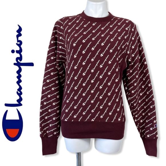 CHAMPION REVERSE WEAVE AOP CREWNECK SWEATSHIRT XS Burgundy Maroon Men’s Unisex - Picture 4 of 11